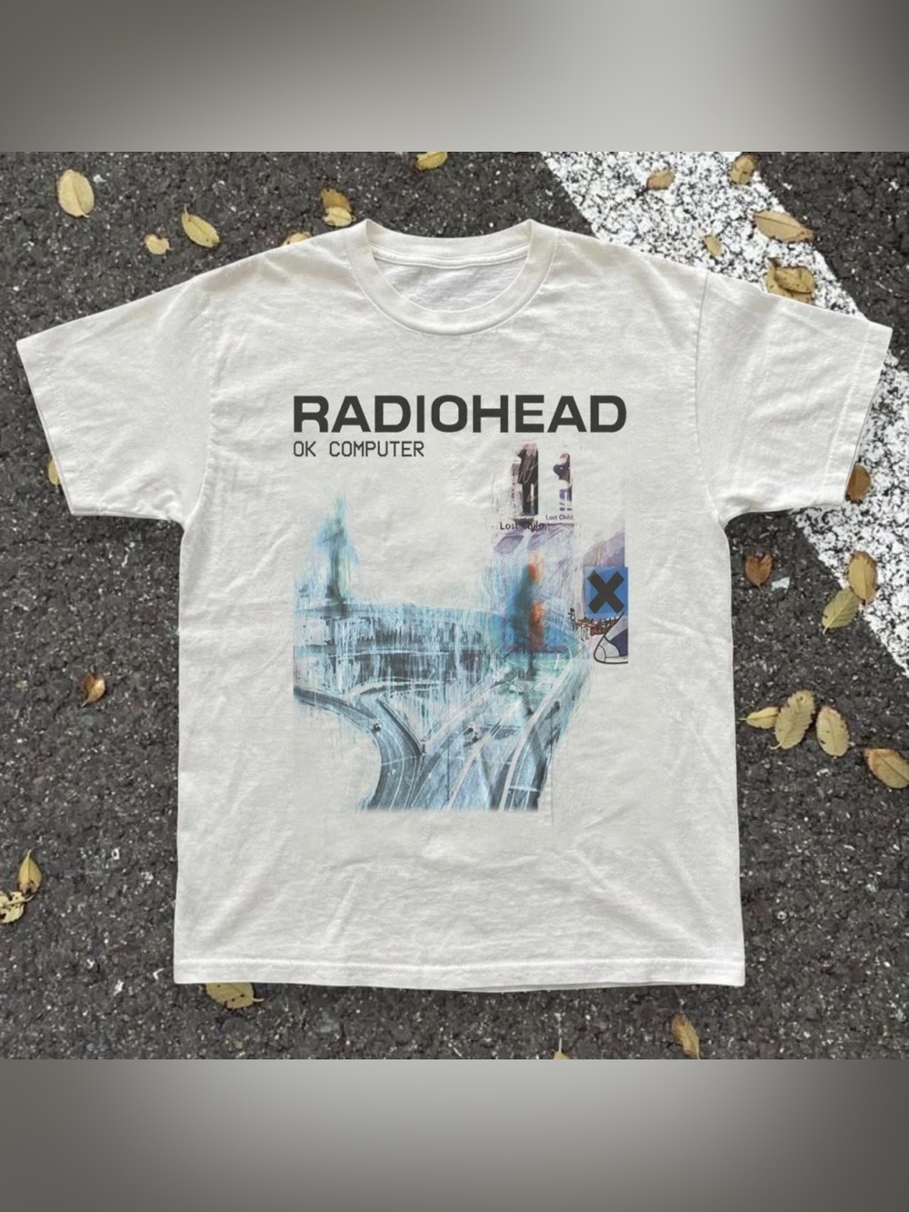 Gildan Radiohead OK Computer Band Graphic T-Shirt White For Unisex